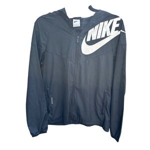 Nike Kids Sportswear Windrunner Packable Hooded Jacket Black White Logo XL